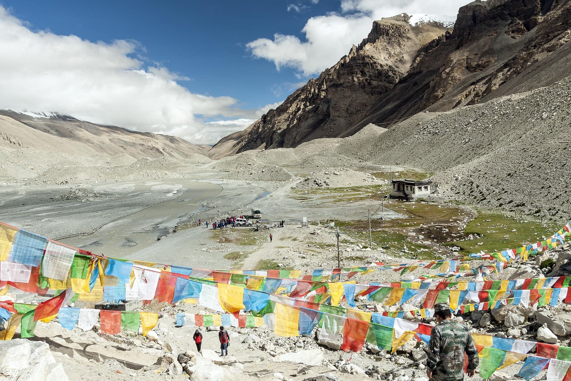 Tibetan plateau with a turquoise lake and distant peaks
