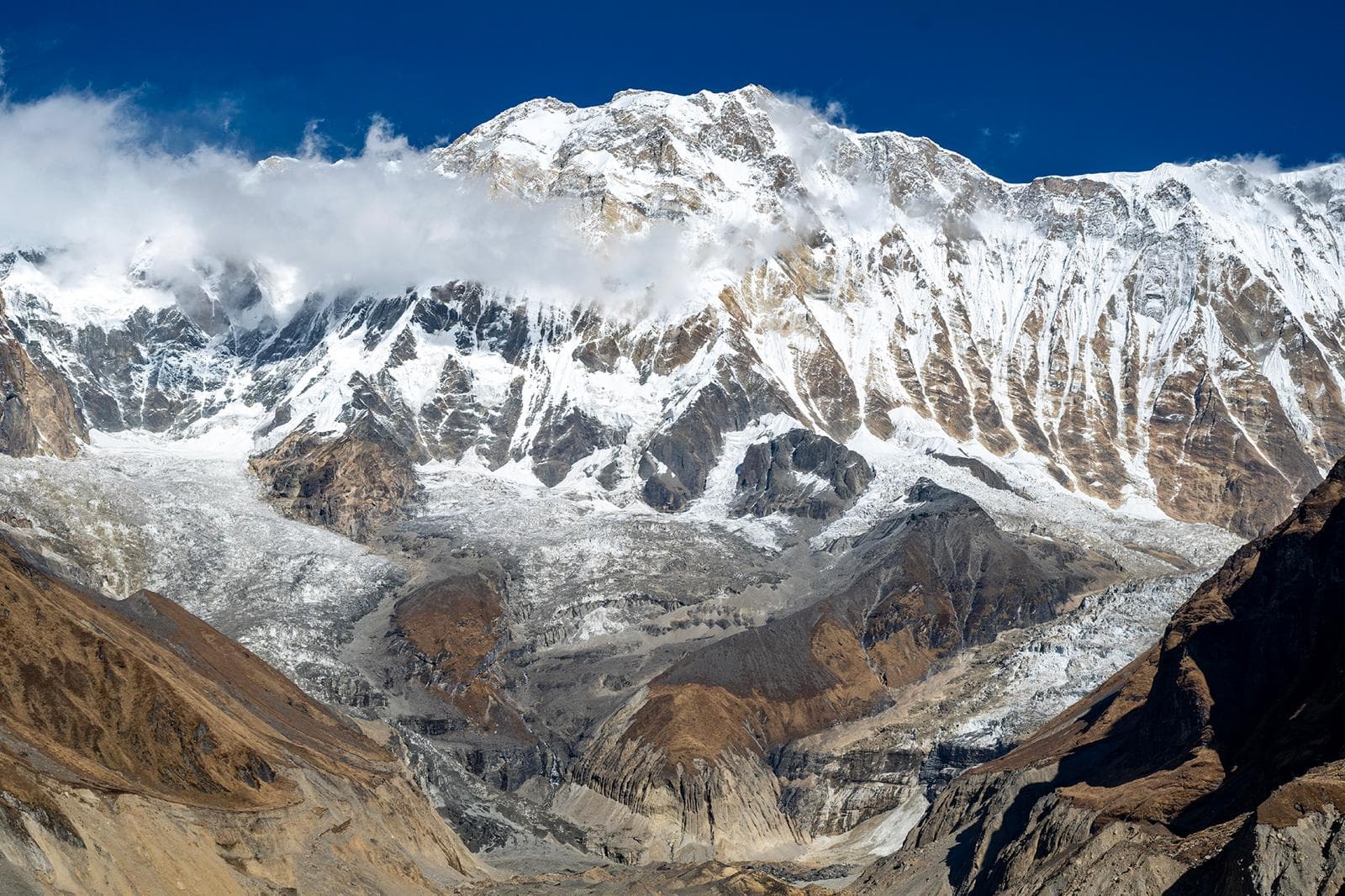 Machapuchare (Fishtail) silhouetted at dusk